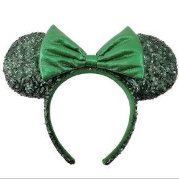 Sequined Emerald Green Minnie Mouse Ears - Picture 1 of 5